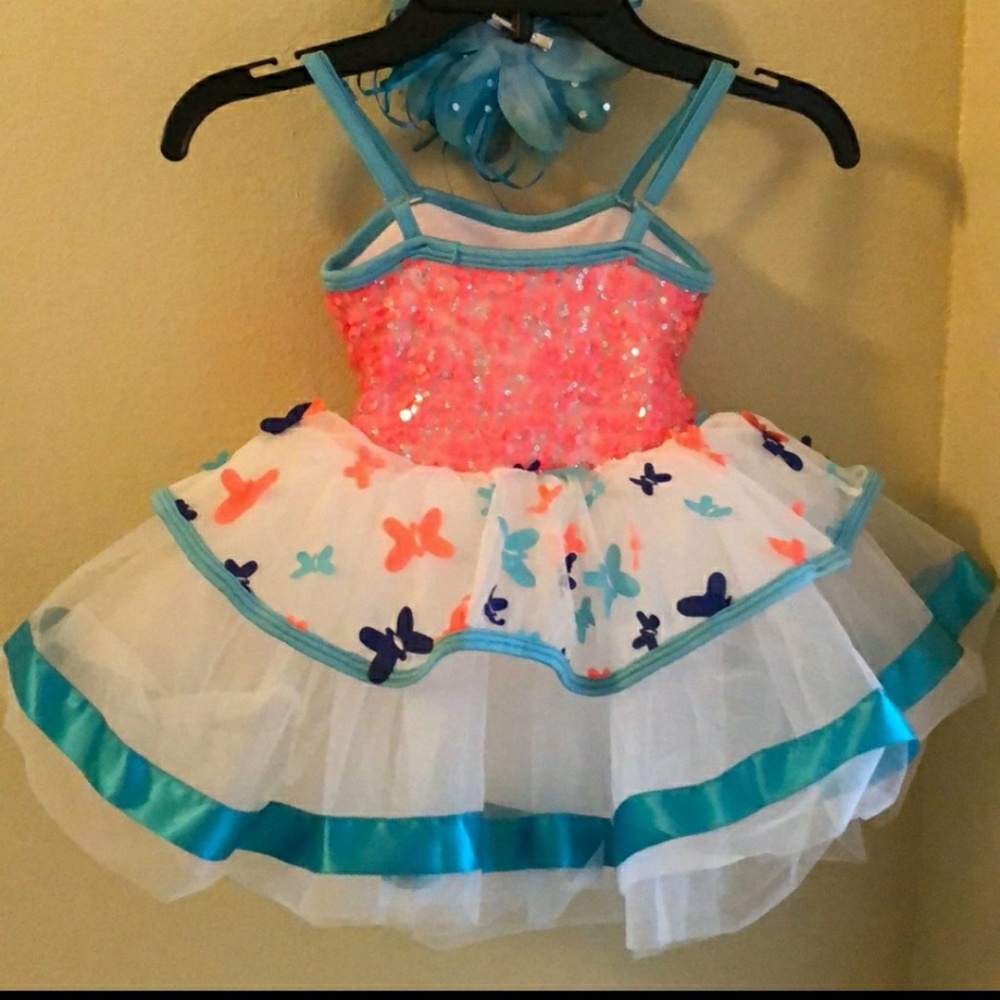 Cute XS coral and teal butterfly pageant OOC tutu